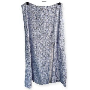 H&M Blue Floral Side Slit Midi Skirt‎ 12